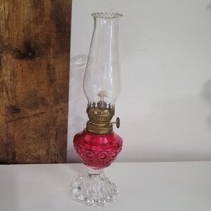 Vintage Red Cranberry Glass Miniature Oil Lamp